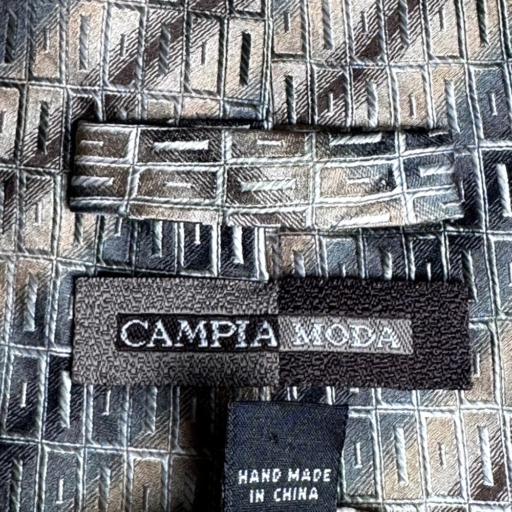 Campia Moda Mens Silk Tie Extra Long Geometric Grid Grey Taupe Bronze Hand Made‎ - Picture 6 of 7